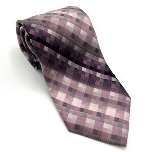 100% Silk Van Heusen Purple Gray Graphic Pattern Tie Stain Resistant